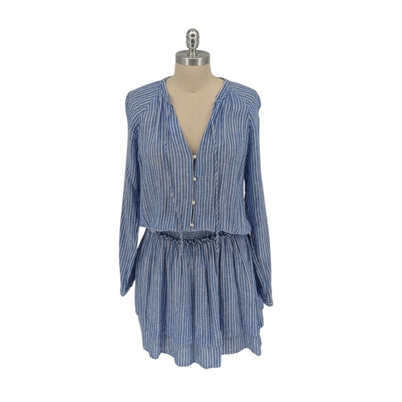01418 Rails Striped Blouson Dress Blue White Size Medium preppy Business casual - Picture 1 of 10